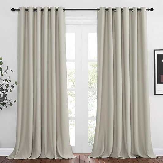 NICETOWN Room Darkening Grommet Curtain Panels - Living Room Curtains Thermal Insulated Window Treatments Privacy Draperies for Patio (W80 x L108, Natural, 1 Pair)