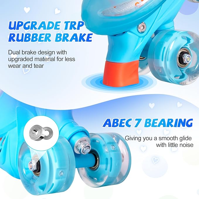 Rainbow Toddler Roller Skates - Size 4 Adjustable | Light Up Quad Skates for Girls & Boys Beginners Aged 3-12