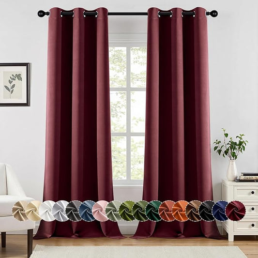 MIULEE Burgundy Red Blackout Curtains for Bedroom Living Room 96 Inches Long 2 Panels, Thermal Insulated Room Darkening Drapes Solid Grommet Top Noise Reduction Christmas Window Treatments 40x96 Inch
