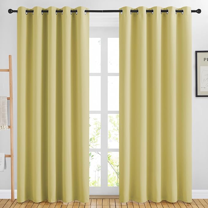 NICETOWN Room Darkening Paler Yellow Curtains & Drapes for Living Room - Thermal Insulated Solid Grommet Sound Reducing Room Darkening Window Treatments for Bedroom/French Door (2 Panels, W66 x L84)