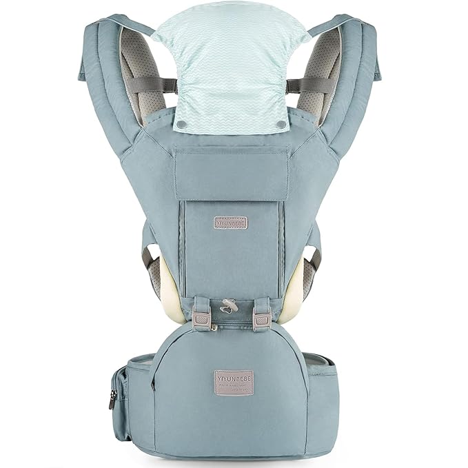 Baby Carrier, 3-in-1 Baby Carrier Newborn to Toddler with Hip Seat (Ergonomic M Position) for 0-36 Month/7-45lbs, Adjustable Size for Enhanced Lumbar Support,Perfect for On-The-go,Light Cyan