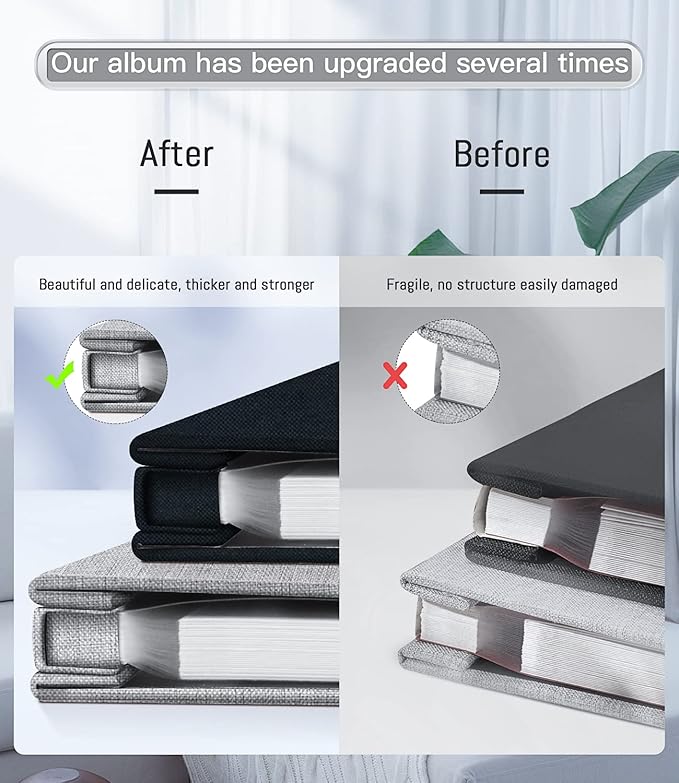 popotop Photo Album Self Adhesive with Picture Display Window,60 Pages DIY Scrapbooking Supplies Kit for 4x6 8x10 Picture,Linen Cover Memory Book for Baby Wedding, with Scraper and Metallic Pen