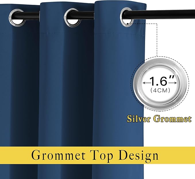 NICETOWN Blackout Moroccan Blue Curtains for Bedroom - Thermal Insulated Grommet Solid Window Treatments Energy Saving Sound Reducing Drapes for Bathroom, 2 Panels, W46 x L54