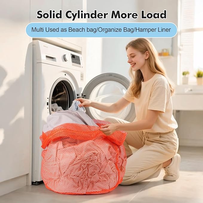 3Pcs Mesh Laundry Bags Washing Machine Mesh Wash Bags Jumbo for Delicates Clothes,Bed Linen,Toys with Drawstring Closure Sturdy(3 XXLarge 28 x 26 Inches, Orange)