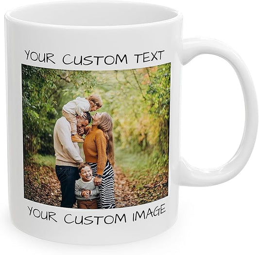 Personalized Coffee Mug – Custom Photo, Text, or Logo Ceramic Mug Tea Cup | Taza Personalizada with Picture or Message | Customized Gift Idea for Men & Women, Mom, Dad, Friends - White | 11oz