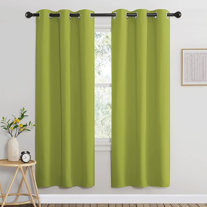 NICETOWN Fresh Green Blackout Curtains for Living Room, Window Treatment Thermal Insulated Room Darkening Grommet Drapes Sound Dampening for Bedroom, 2 Panels, W37 x L72