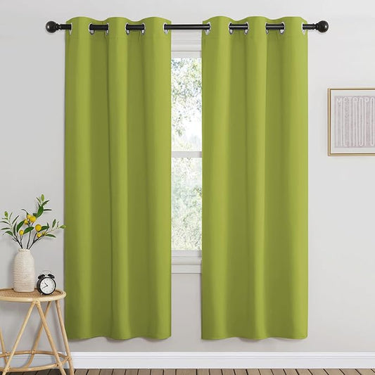 NICETOWN Fresh Green Blackout Curtains for Living Room, Window Treatment Thermal Insulated Room Darkening Grommet Drapes Sound Dampening for Bedroom, 2 Panels, W37 x L72