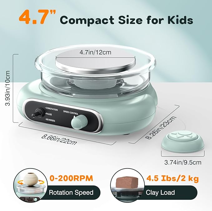Alldeer Mini Pottery Wheel Kit - 4.7" Turntable Electric Clay Wheel with Foot Pedal, Adjustable Speed Ceramic Making Machine with 8 Pottery Shaping Tools, Craft Kits for Kids