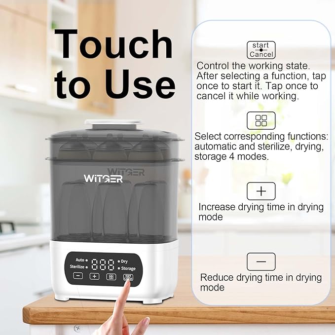 Baby Bottle Sterilizer and Dryer, Electric Steam Sterilizer for Baby Bottles, Pacifiers, and More, with Digital Controls.