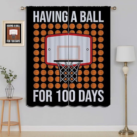 Basketball Blackout Curtains for Boy Girl Room Darkening Decor,Sports Themed Hoop and Many Basketballs Bedroom Living Room Home Rod Pocket Thermal Insulated Window Curtain/Drapes Panel,84x63 Inch…