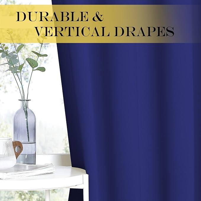 NICETOWN Navy Blue Room Darkening Curtains 108 inch Length - Grommet Thermal Blackout Window Treatments Sound Proof Room Divider Drapes for Bedroom/Living Room (2 Panels, W80 x L108)