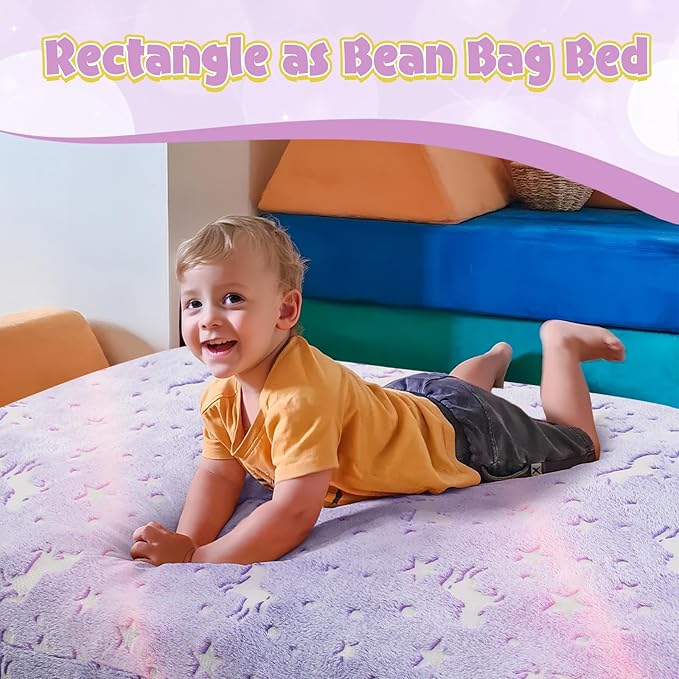 COMAX Kids Bean Bag Chair Turn into Beanbag Bed, Toddler Bean Chair for Girl Boy Sleeping, Lazy Children Bean Bags with Filler, Convertible Child Floor Mattress, Purple Unicorn
