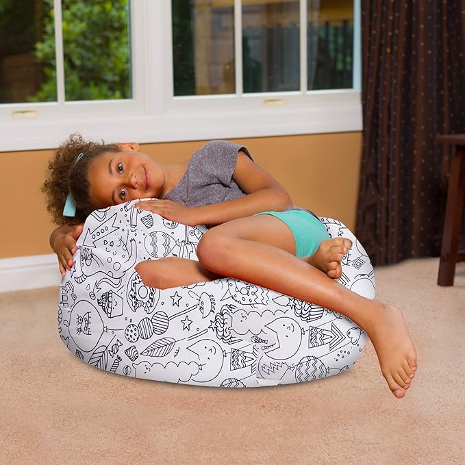 Posh Creations Bean Bag Chair for Kids, Teens, and Adults Includes Removable and Machine Washable Cover, Canvas Coloring Fabric - Fun Creatures, 27in - Medium