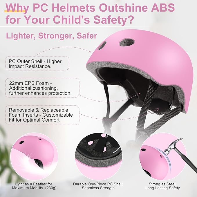Vvinca Kids Toddlers Bike Helmet Adjustable for Ages 3-5-8 Years, Knee Pads and Elbow Pads Set Wrist Guard Sports Protective Gear Set for Roller Skate Bicycle Skateboard Scooter Girl Boy Birthday Gift
