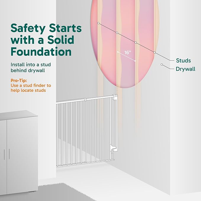 Cumbor 34" Extra Tall No Bottom Bar Baby Gate for Stairs, Auto Close Dog Gate Indoor for Larger Pets, 31.6-48" Hardware Mounted Safety Gate for Doorways, Wide Walk Thru Door for Easy Access (Black)