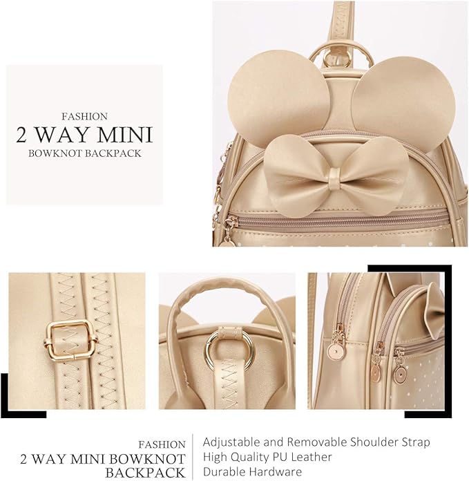 KL928 Girls Bowknot Polka Dot Cute Mini Backpack Small Daypacks Convertible Shoulder Bag Purse for Women