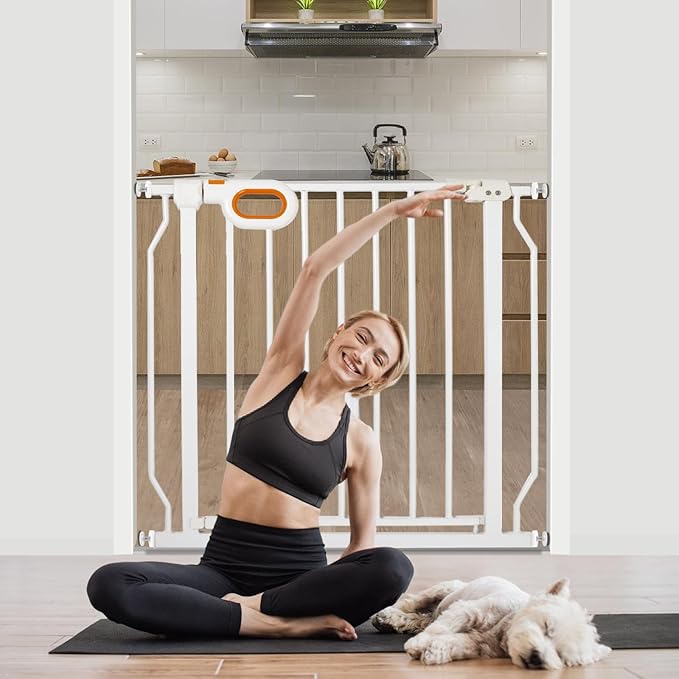 Baby Safety Gate for Stairs 29-33 Inch Wide, Safety House Gate for Baby Pet Gate with Door Pressure Mounting Gates for Kids Toddler Dogs Indoor Stairway Doorway White (30.5'' Tall)