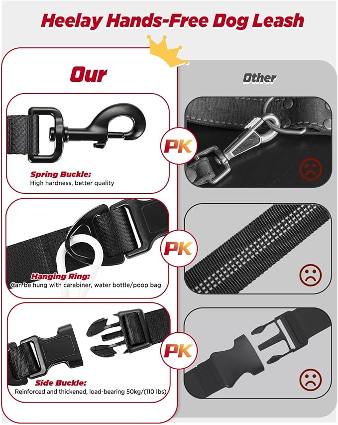 Hands Free Dog Leash, 8.2ft Multifunctional Crossbody Rope with Explosion-Proof Handle and Adjustable Training Hands Free Leash for Medium Dog