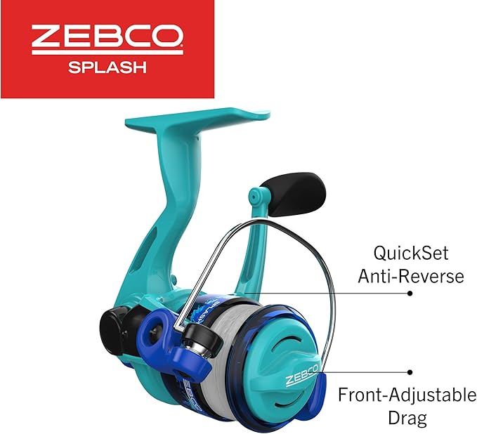 Zebco Splash Junior Spinning Reel and Fishing Rod Combo, 4-Foot 2-Piece Fishing Pole, Size 10 Reel, Changeable Right- or Left-Hand Retrieve, Pre-Spooled with 6-Pound Zebco Line
