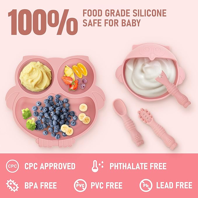 Baby Weaning Set - Silicone Toddler Feeding Set (10 Pcs) with Adjustable Bib, Suction Bowl, Plate, Fork, Spoon, Water & Snack Cup Kit - Baby Led Weaning Kit