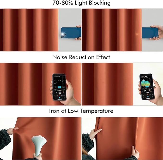 MIULEE Back Tab Burnt Orange Blackout Curtains 120 Inch Long 2 Panels Set for Living Room Bedroom Privacy, Fall Terracotta Rod Pocket/Pinch Pleated Extra Long Room Darkening Light Blocking Drapes