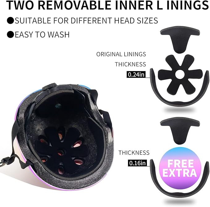 Adjustable Color Gradient Skateboard Helmet for 3-5-8-14+Ages【Toddler Kids Youth Adult】 Girls Boys Woman.Bike Helmet for Multi-Sports Cycling Bicycle Scooter Inline Roller Skate Rollerblading