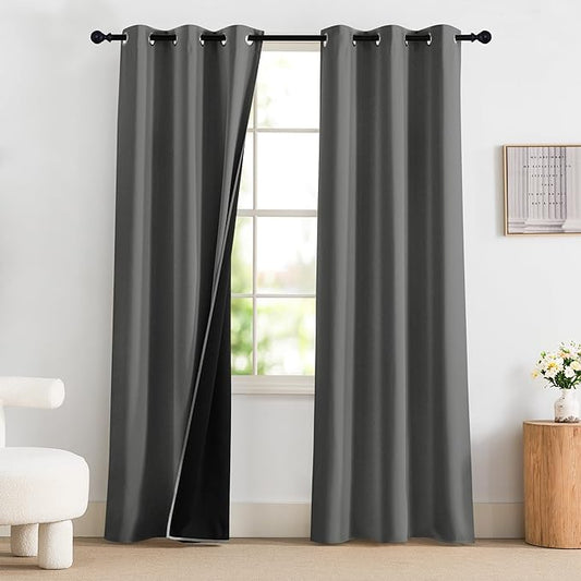 NICETOWN 100% Blackout Curtains 84 Inches Long, Grey Blackout Curtains for Bedroom - 2 Panels, 42x84 Inch, Room Darkening Drapes for Living Room, Grommet Top Curtains