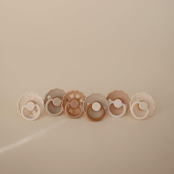 FRIGG Natural Rubber Baby Pacifier 6-Pack Cinnamon Charm | Made in Denmark | BPA-Free (6-18 Months)