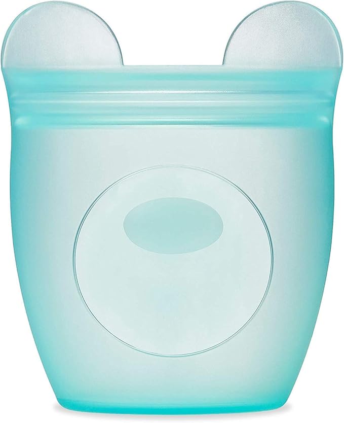 Zip Top Reusable 100% Silicone Baby + Kid Snack Containers - The only containers that stand up, stay open and zip shut! No Lids! Made in the USA - Teal Bear