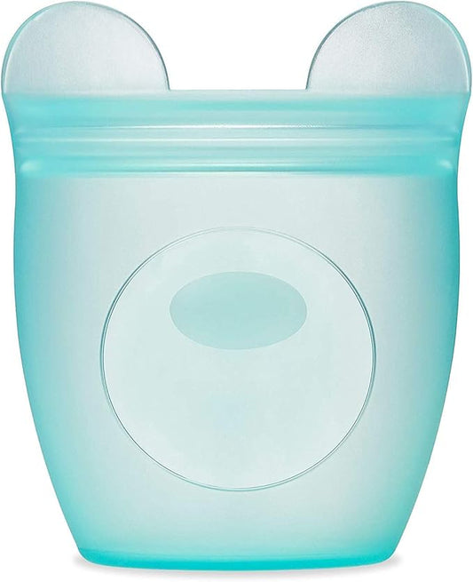 Zip Top Reusable 100% Silicone Baby + Kid Snack Containers - The only containers that stand up, stay open and zip shut! No Lids! Made in the USA - Teal Bear