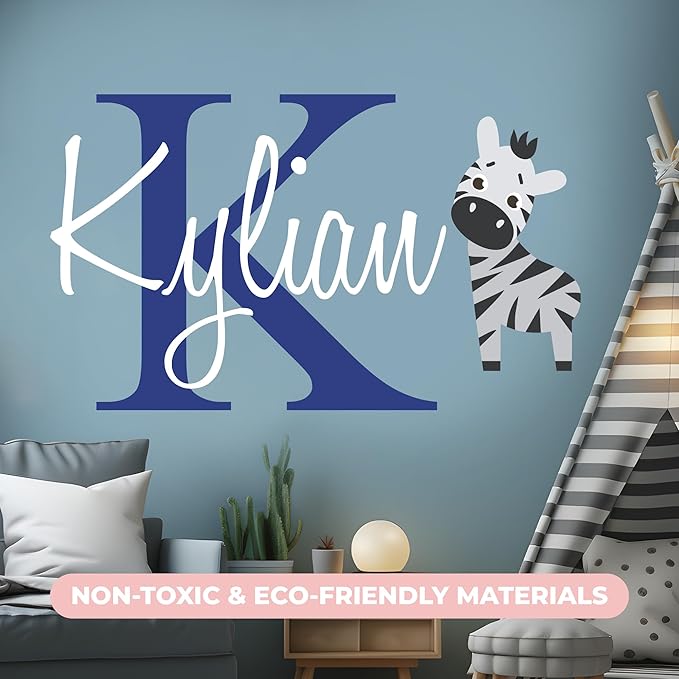 Personalized Name Jungle Animals Vinyl Wall Decor I Nursery Wall Decal for Baby Boy & Girl Decoration I Stickers for Kids I Multiple Sizes (E. Zebra)