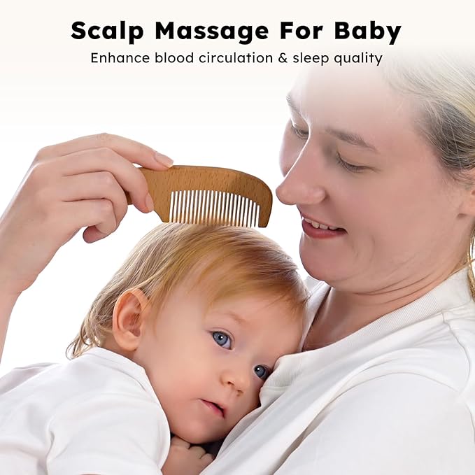 Yoofoss 4 Piece Baby Hair Brush and Comb Set, Wooden Baby Hair Brush with Natural Ultra Soft Goat Hair, Baby Comb Set for Boy, Girl - Walnut