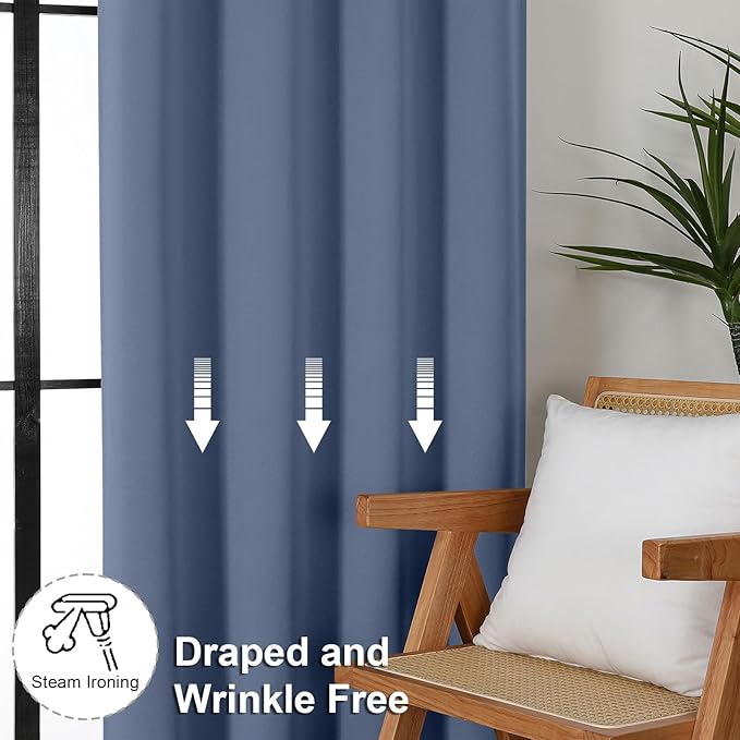 Simplebrand Ava Denim Blue Blackout Curtains for Bedroom 90 Inches Long 2 Panels Set, Solid Privacy Energy Saving Living Room Window Treatment Curtains Blackout Drapes, W40 x L90 Inch, Denim Blue