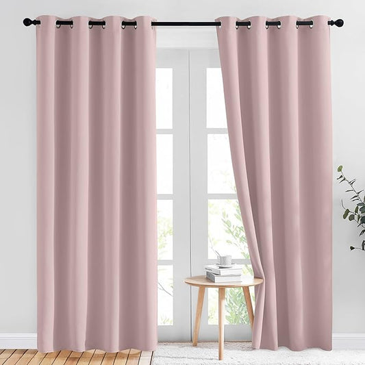 NICETOWN Light Block Window Curtains 84" Length - Home Fashion Thermal Insulated Solid Grommet Room Darkening Window Treatments for Hall Room, Blush Pink, 1 Pair, 52" Wide by 84" Long
