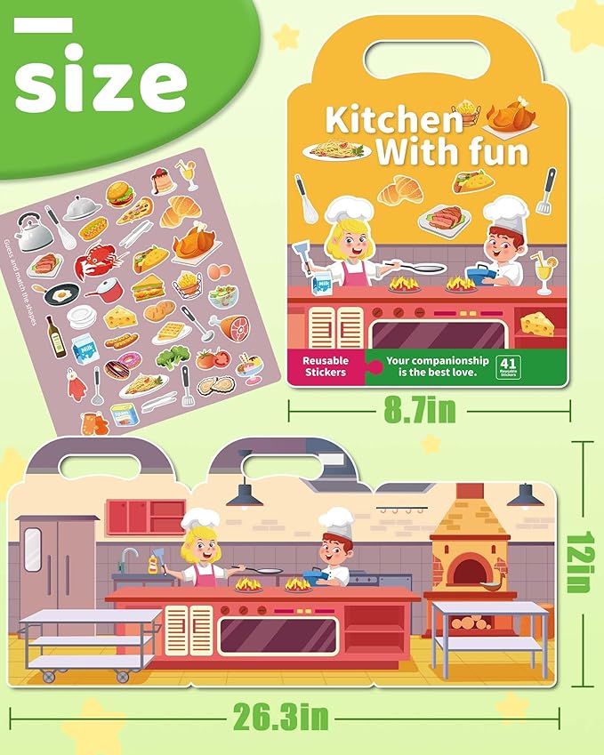 Benresive Reusable Sticker Book for Toddlers 2-4 Years, Fun Travel Stickers for Kids, Waterproof Sticker Books for Toddlers 1-3, Crafts Activities for Todddlers 1-3 2-4 3-5 - Kitchen