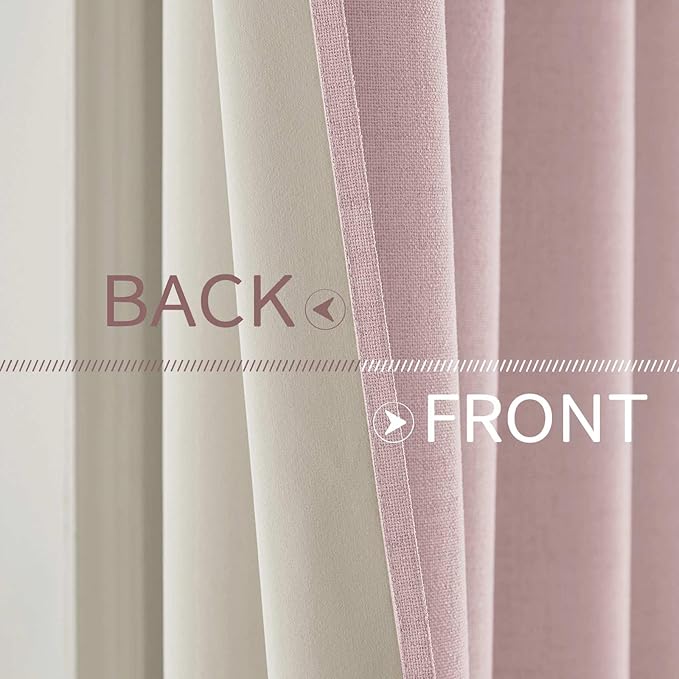 MIULEE Linen Texture Curtains for Bedroom Solid 100% Blackout Thermal Insulated Pink Curtains Grommet Room Darkening Curtains/Draperies for Living Room Nursery 52x84 Inch (2 Panels)