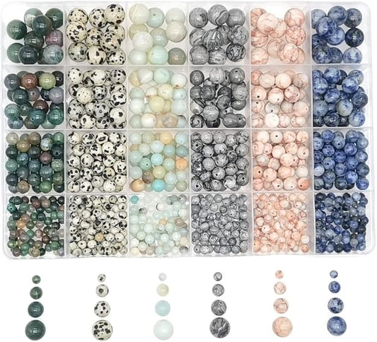 Natural Round Stone Beads About 720pcs Genuine Real Healing Crystal Stones Beading Loose Gemstone DIY for Bracelet Jewelry Making Kit(4/6/8/10mm,6 Color B)
