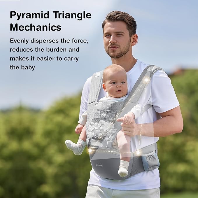 Baby Carrier with Hip Seat, SEEDNUR 6-in-1 Baby Carrier Newborn to Toddler, Ergonomic & Lightweight Toddler Carrier, Adjustable Baby Holder Carrier to Hands-Free Perfect for Travel and Shopping