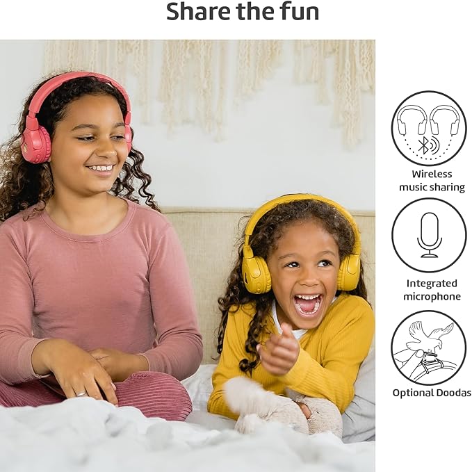 POGS Kids Bluetooth Wireless Headphones | The Gecko 2 | Foldable, Durable Headphones for Kids 3+ | Volume Limited 85 dB, Microphone | On-Ear | Wireless Music-Sharing Function (rGrey)