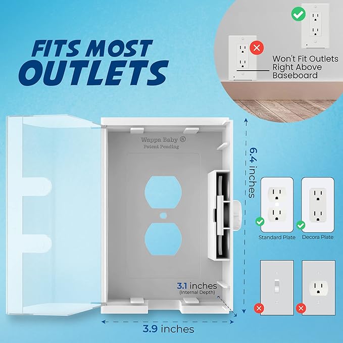 Clear Outlet Cover Box [Patented] Double Lock for Much Better Toddler Proofing, Easier Operation, Simple 3 Step Install with Included Screws. Provides Extra Space Inside for Plugs