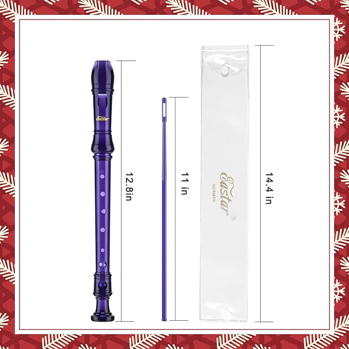 Eastar Soprano Recorder Instrument for Kids Students Beginners, German fingering C Key with Cleaning Kit, Storage Bag, Fingering Chart, ERS-1GPu, Purple, School-Approved