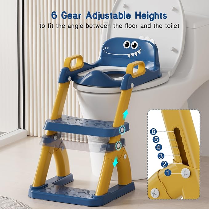 Potty Training Seat, Toddler Toilet Seat for Kids Boys Girls, 2 in 1 Potty Training Toilet for Kids, Splash Guard Anti-Slip Pad Step Stool, Adjust High Potty Chair for Toddler Kid Boys Girls
