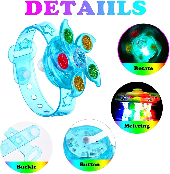 50 PCS LED Spinner Bracelets Light Up Party Favors For Kids 4-8-12, Glow Bracelet Glow in The Dark Party Supplies Light Up Toys, Classroom Kids Prizes Goodie Bag Stuffers, Easter Egg Fillers Gift (50)
