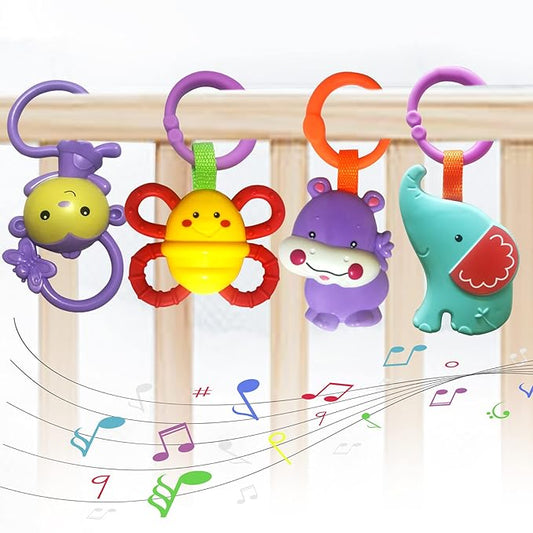 Baby Toys, Cartoon Animal Hanging Rattle Toys, Handbells Baby Rattles, Baby Bed Crib Car Seat Travel Stroller Toys for Infant, Best Birthday Gift for Newborn, 4 Pack
