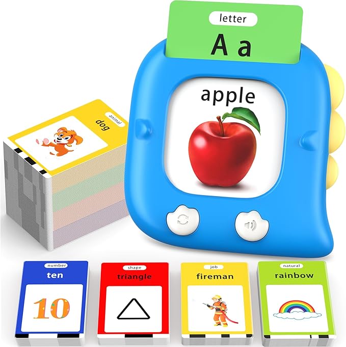 Kidzdo Dinosaur Talking Flash Cards with 254 Words, Birthday Gifts for Ages 1-6 Boys, Educational ABCs Learning Toys, Toddlers Pocket Speech Therapy Toys for 2 3 4 5 6 Year Old Kids, Blue