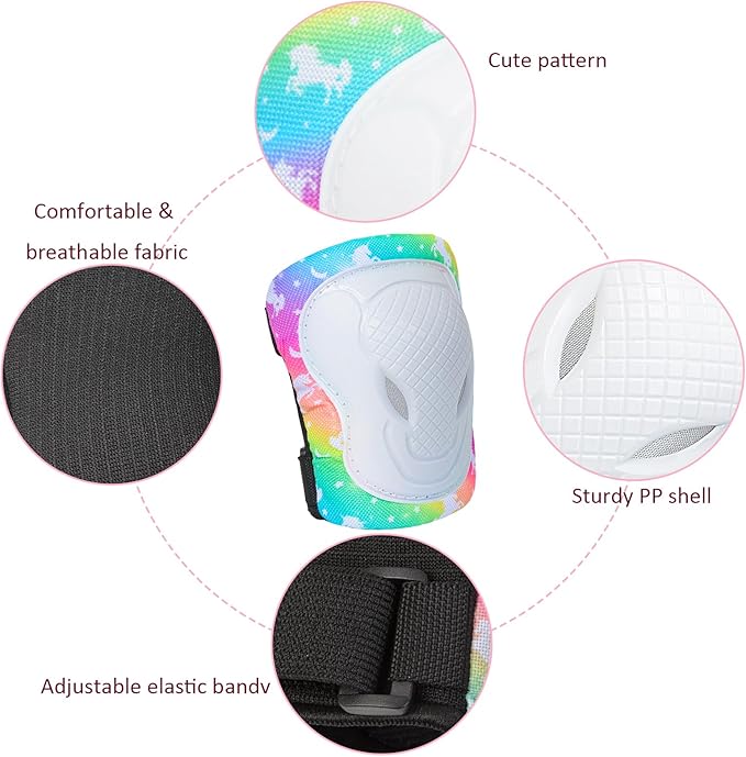 Kids Knee and Elbow Pads Set, 7 in 1 Skating Protective Gear for Skateboard, Roller Skating, Scooter, Cycling, 3-8 Years