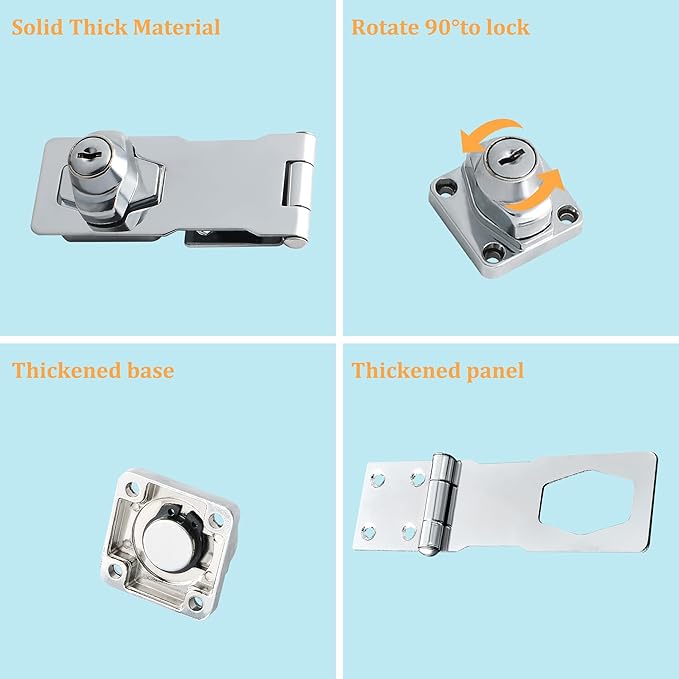 Alise Keyed Hasp Lock,4 Inch Safety Packlock Clasp Hasp Lock Latch with Lock,Door Hinge Lock with Keys Keyed Locking Hasp for Cabinets Closets Doors,Chrome