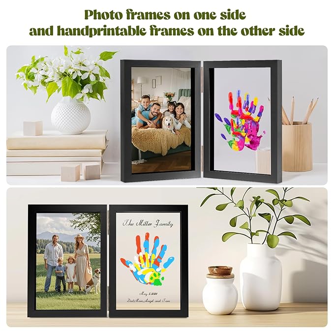 Family Handprint Kit, DIY Baby Hand and Footprint Handmade Keepsake Wooden Frame, Family Gifts with 5 Non-Toxic Baby-Safe Paint, Ideas Gift for New Parents, Grandparents, Father's Day, Mother's Day
