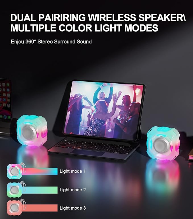 comiso Shower Bluetooth Speaker, Waterproof Bluetooth Speakers IPX7, Floating Portable Wireless Speaker with LED Light, Loud HD Sound and Bass for Travel Beach Shower, Ideal Gifts for Men and Women