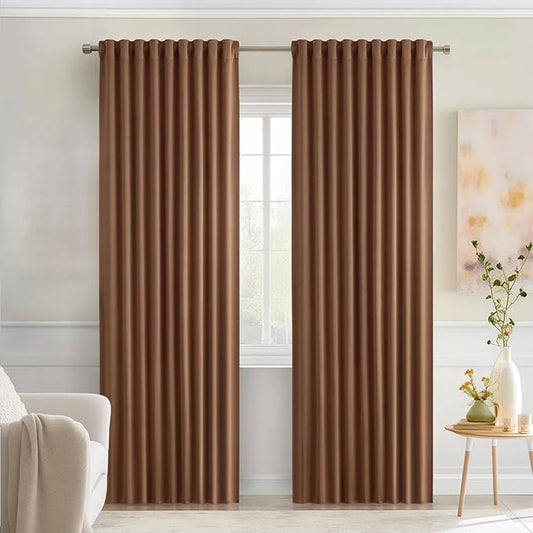 MIULEE Back Tab Blackout Curtains 84 Inch Length 2 Panels Set for Living Room Bedroom, Rod Pocket/Pinch Pleated Thermal Insulated Room Darkening Light Blocking Curtains 52x84 Inch, Cappuccino Brown